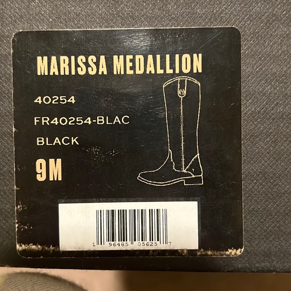 NIB Frye Marissa Medallion Inside Zip Tall Black Leather Riding Boot - Size 9 - Picture 12 of 16